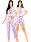 Pijama De 3 Piezas Mujer Pantalon Short Y Playera A Juego