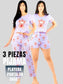 Pijama De 3 Piezas Mujer Pantalon Short Y Playera A Juego