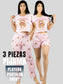 Pijama De 3 Piezas Mujer Pantalon Short Y Playera A Juego
