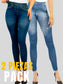 Pack de 2 Leggins Mujer Mezclilla Faja Alta Estilo Pantalón Mezclilla Calidad Premium Jegging Tiro Alto, Mallon Licra Cómodos Elásticos