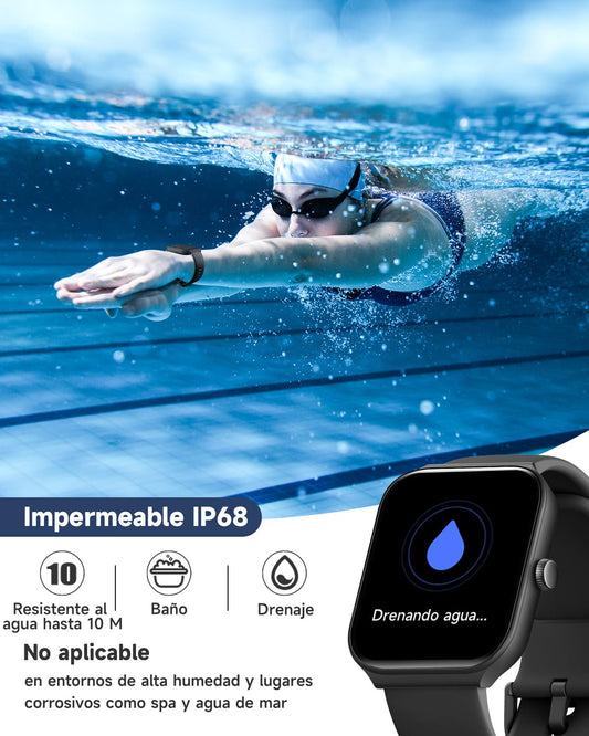 Reloj Inteligente TOOBUR, Alexa Incorporada, Sumergible, Llamadas, Notificaciones. Negro