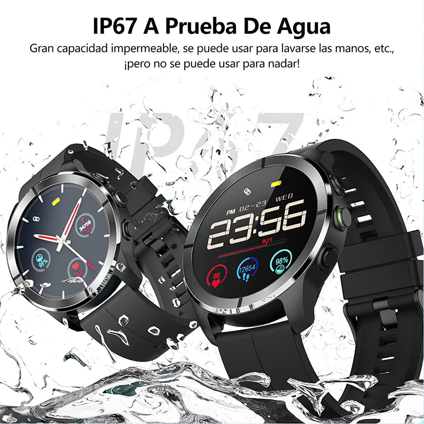 Reloj Inteligente Deportivo con Monitor de Frecuencia Cardíaca, Notificaciones, Música, Sueño y 24 Modos de Entrenamiento para Hombre y Mujer (Correa Negra y Azul)