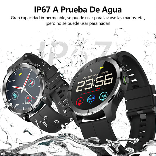 Reloj Inteligente Deportivo con Monitor de Frecuencia Cardíaca, Notificaciones, Música, Sueño y 24 Modos de Entrenamiento para Hombre y Mujer (Correa Negra y Azul)