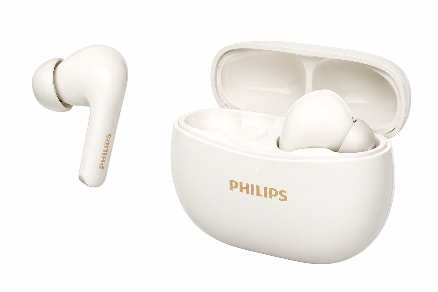 Audífonos Bluetooth Philips TAT1320WT True Wireless Blancos con Micrófono IA y Estuche de Carga