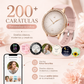 Smartwatch elegante para dama con diseño rosé, cristales brillantes y 2 correas incluidas