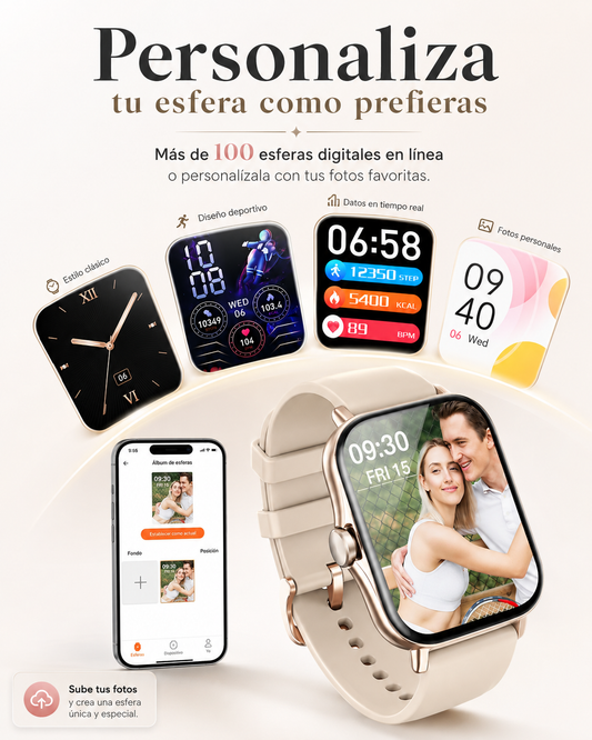 Combo Smartwatch Futurem FM13 + Audífonos HH More Mini T35 Bluetooth Ultra Compactos Dorados