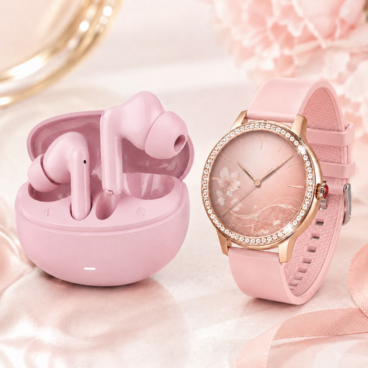 Smartwatch Dama Rosé + Audífonos G-Tide L42 Bluetooth Rosa
