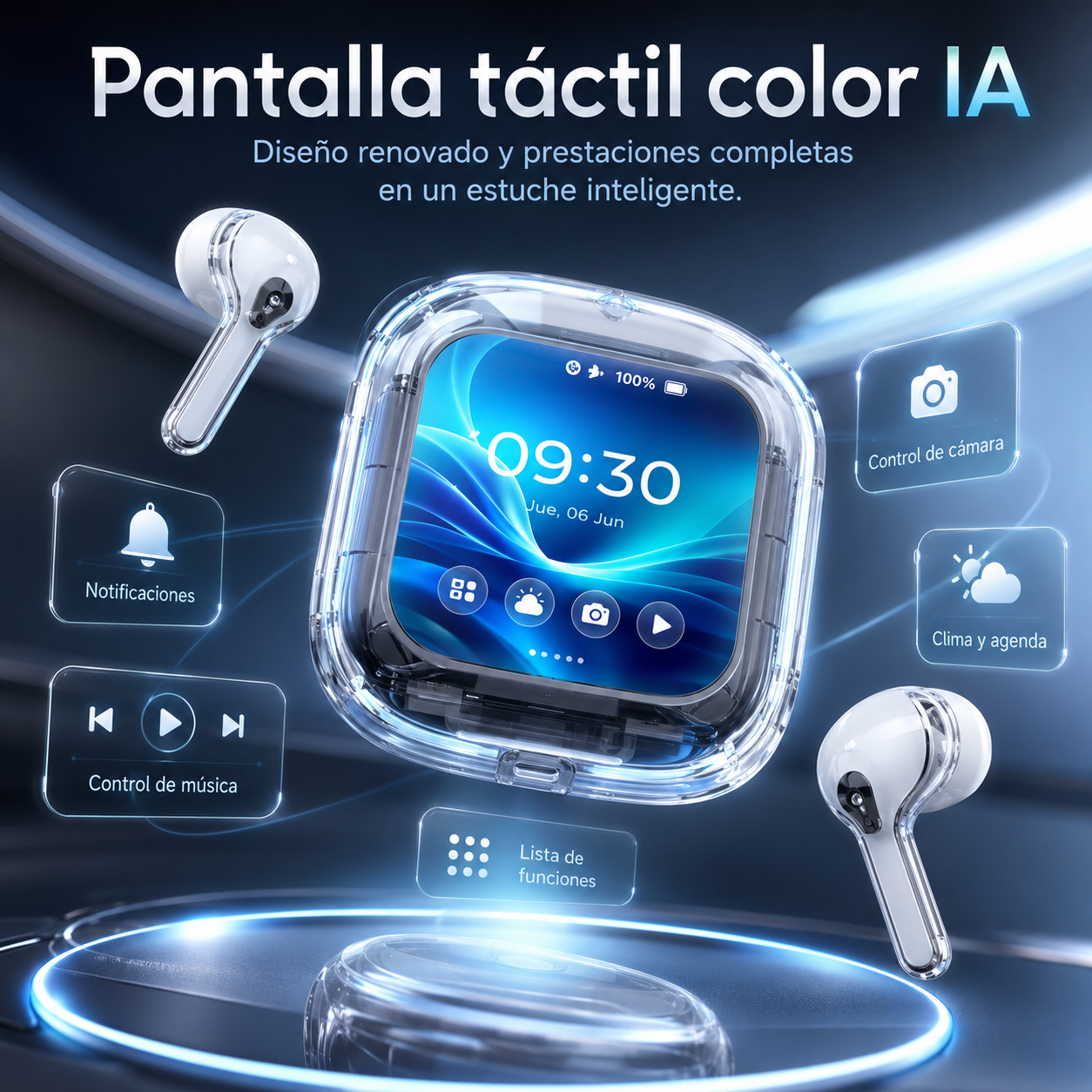 SmartBuds AI con Pantalla Táctil, Traducción Inteligente y Audio Hi-Resolution