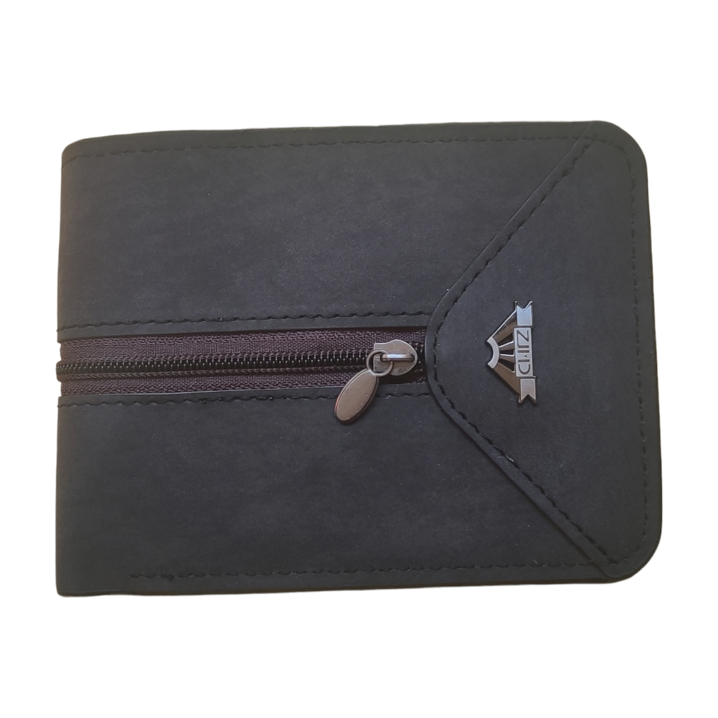 Billetera para caballero, material tipo gamuza. Gris