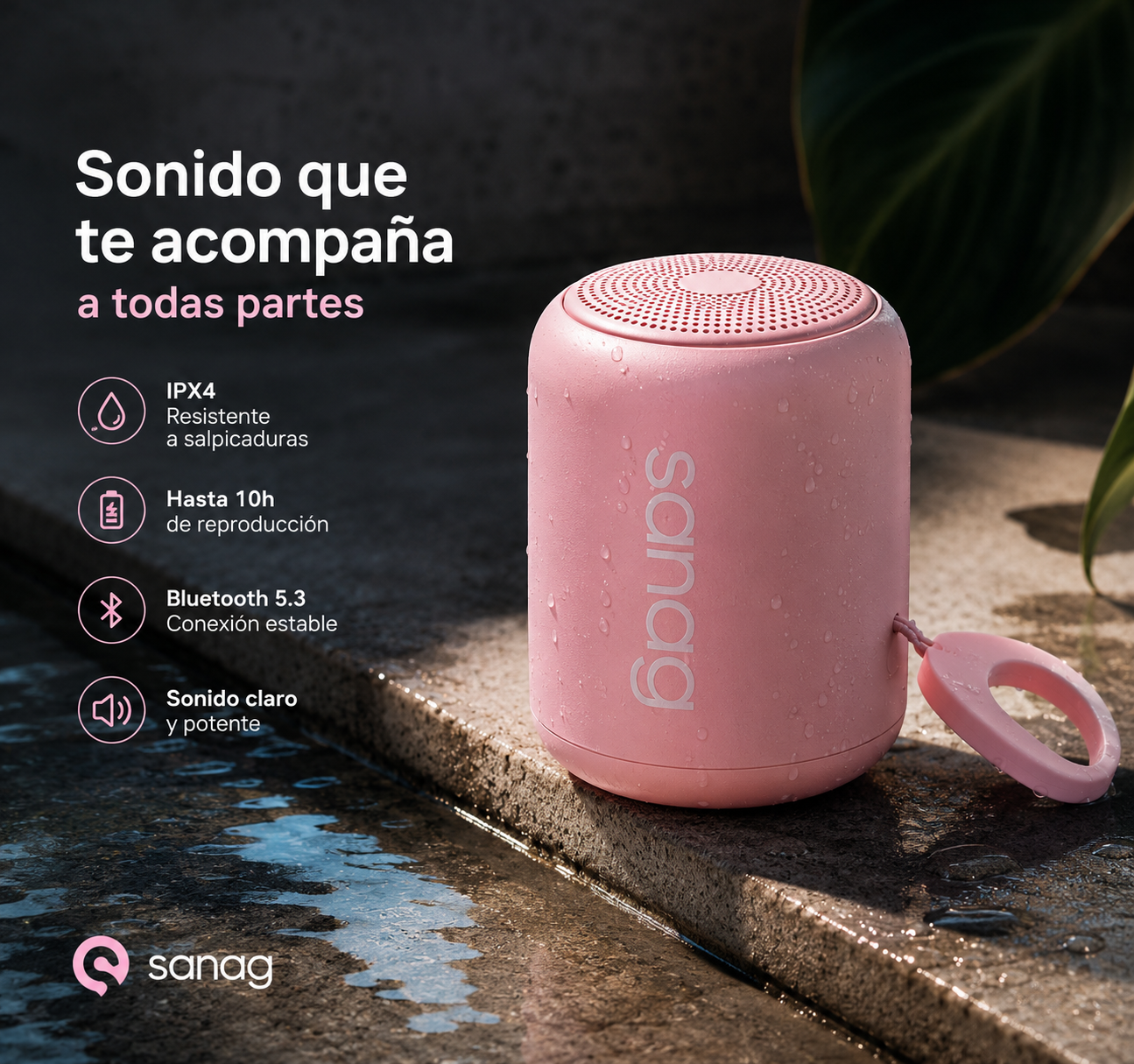 Combo Smartwatch Elegante para Dama Rosé + Audífonos G-Tide L42 Rosa + Bocina Bluetooth Sanag X6S