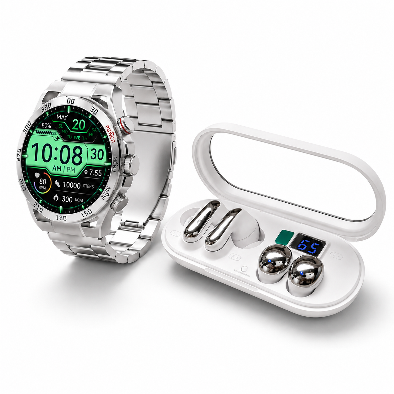 Combo Smartwatch Filwans GTR Plata + Audífonos HH More T55 Pro & Mini Bluetooth TWS