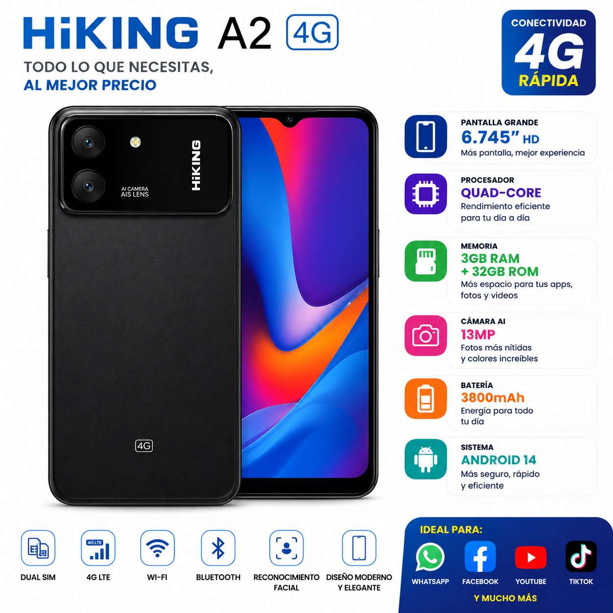 Smartphone HIKING A2 4G 3gb 64gb azul