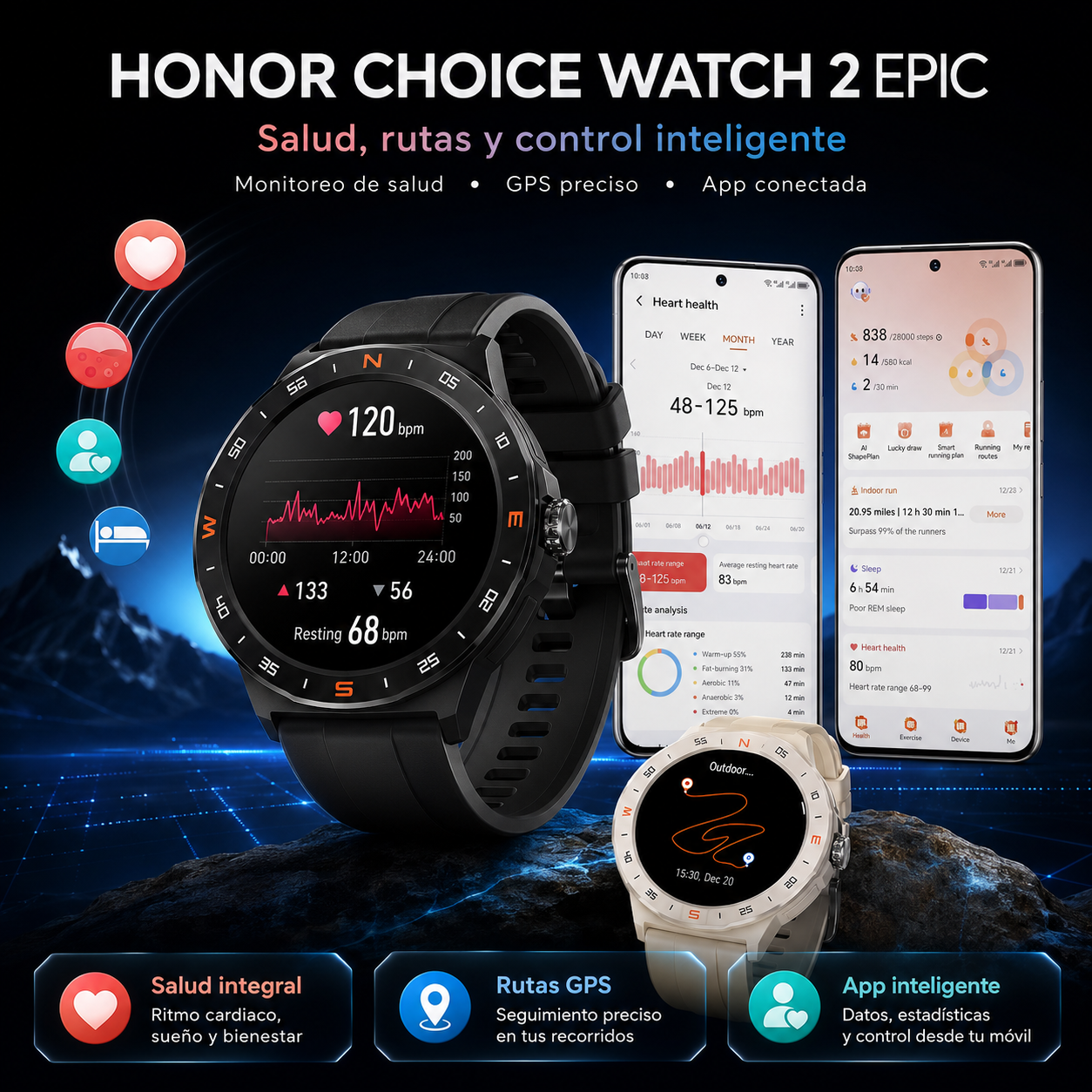 Smartwatch HONOR CHOICE Watch 2 Epic AMOLED con GPS, Llamadas Bluetooth y 5ATM