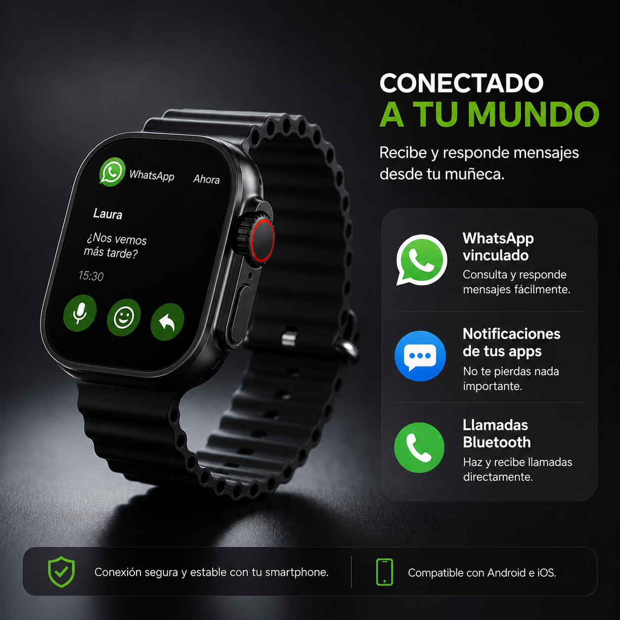 Smartwatch U5 Multifunción con Llamadas, Mensajería e Inteligencia Artificial