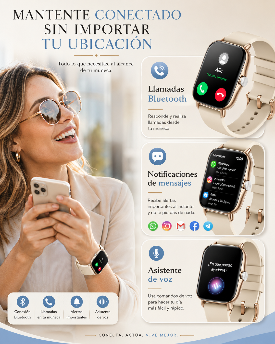 Smartwatch con Llamadas Bluetooth, Pantalla HD 1.75”  FM13 , Asistente de Voz y Modos Deportivos