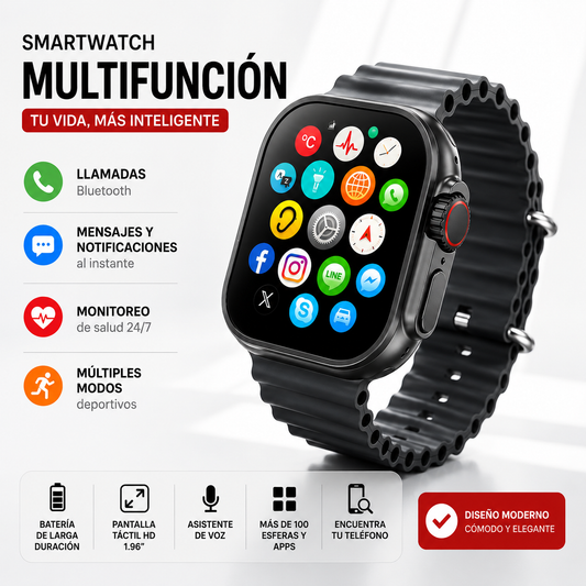 Smartwatch U5 Multifunción con Llamadas, Mensajería e Inteligencia Artificial