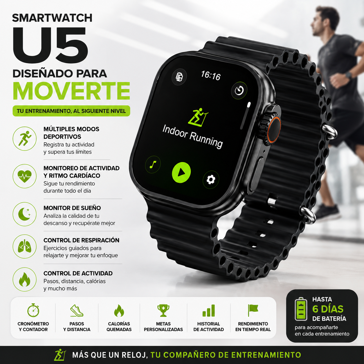 Smartwatch U5 Multifunción con Llamadas, Mensajería e Inteligencia Artificial