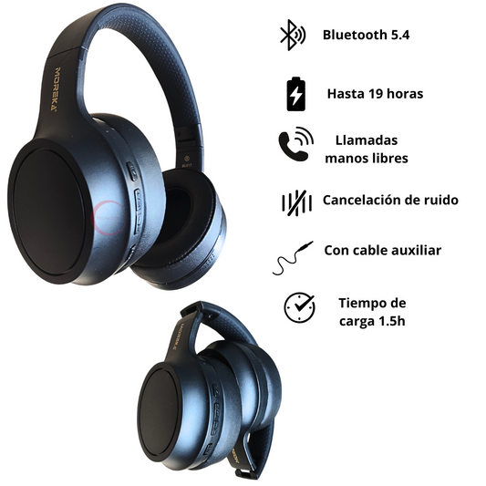 Audífonos Bluetooth 5.4 Moreka con Cancelación de Ruido y 19 Horas de Duración