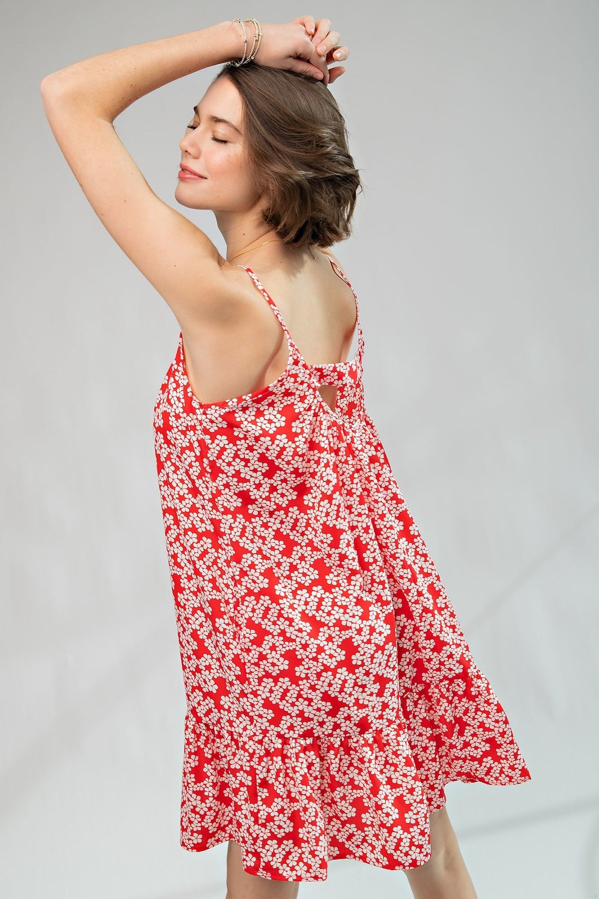 Vestido camisero color melocotón de lana con estampado floral