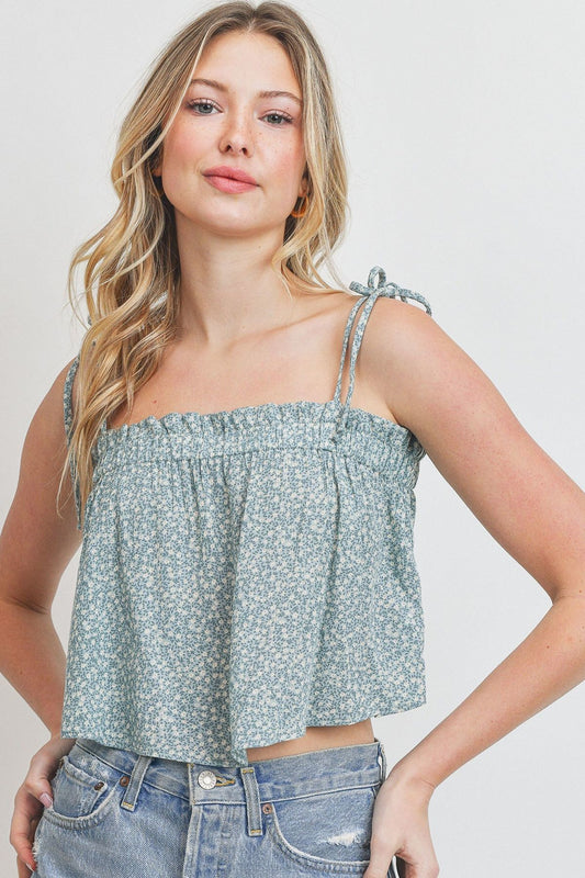 Top corto con tirantes y abertura elástica con estampado floral
